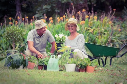 Team of gardeners discussing policy documents